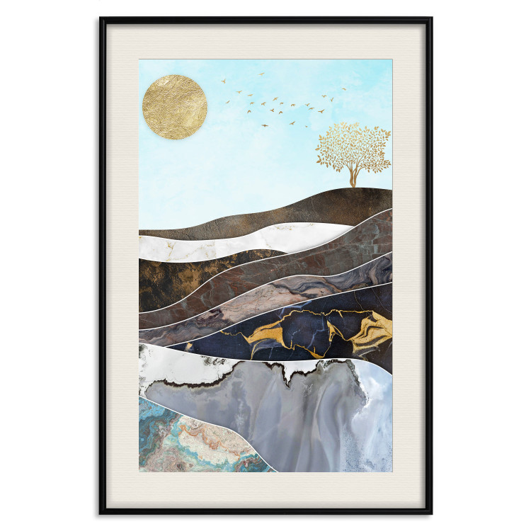 Wall Poster Layers of Earth - abstract landscape with a golden sun and tree 125895 additionalImage 18