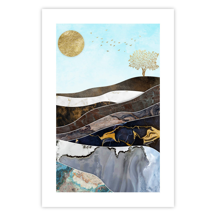 Wall Poster Layers of Earth - abstract landscape with a golden sun and tree 125895 additionalImage 19