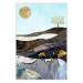 Wall Poster Layers of Earth - abstract landscape with a golden sun and tree 125895