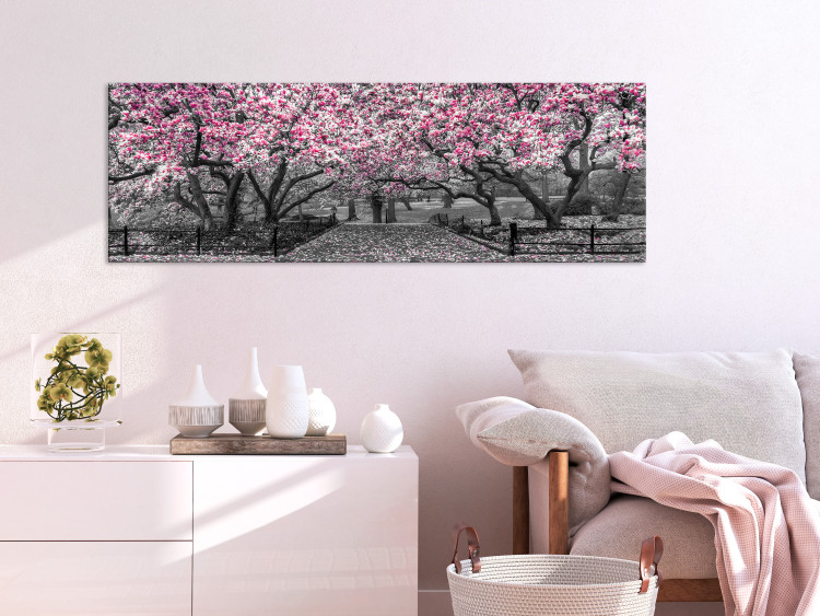 Canvas Magnolia Park (1-part) narrow - pink flowers in a gray setting 128795 additionalImage 3