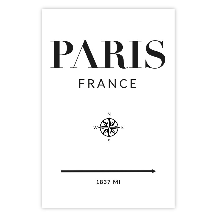Wall Poster Direction Paris - black English text on white background with compass 129595