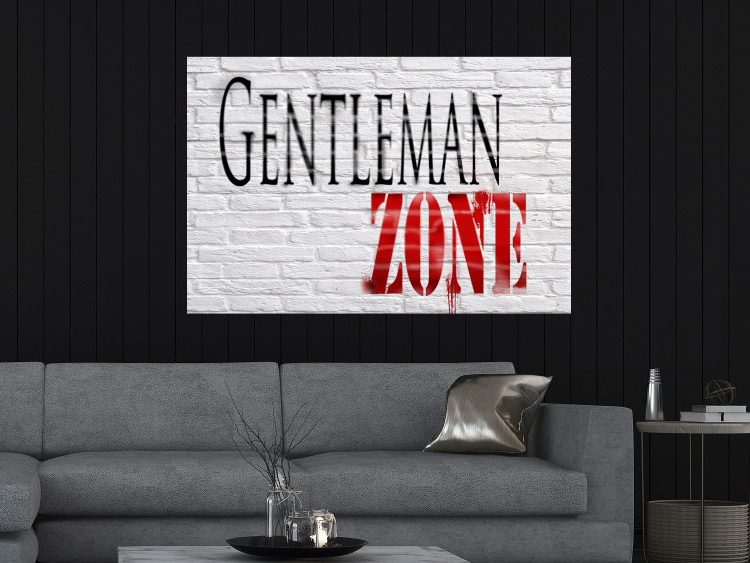Poster Gentleman Zone - black and red English text on a brick background 130795 additionalImage 2