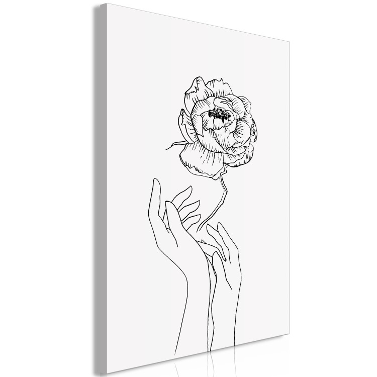 Canvas Art Print Delicate Flower (1-piece) Vertical - black and white lineart of hands 131895 additionalImage 2