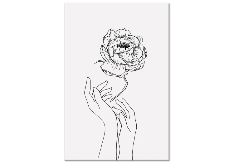 Canvas Art Print Delicate Flower (1-piece) Vertical - black and white lineart of hands 131895