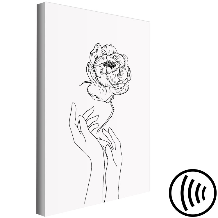 Canvas Art Print Delicate Flower (1-piece) Vertical - black and white lineart of hands 131895 additionalImage 6