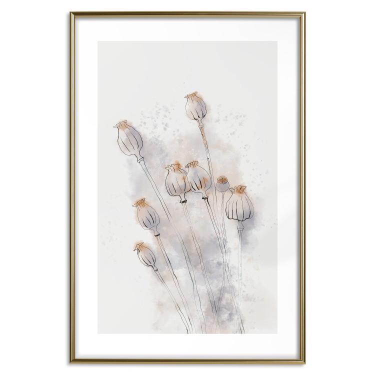 Wall Poster Tranquil Poppies - line art of flowers on a white background in an abstract motif 131995 additionalImage 16