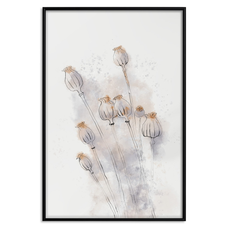 Wall Poster Tranquil Poppies - line art of flowers on a white background in an abstract motif 131995 additionalImage 17