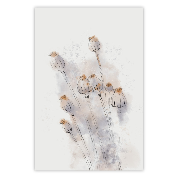 Wall Poster Tranquil Poppies - line art of flowers on a white background in an abstract motif 131995