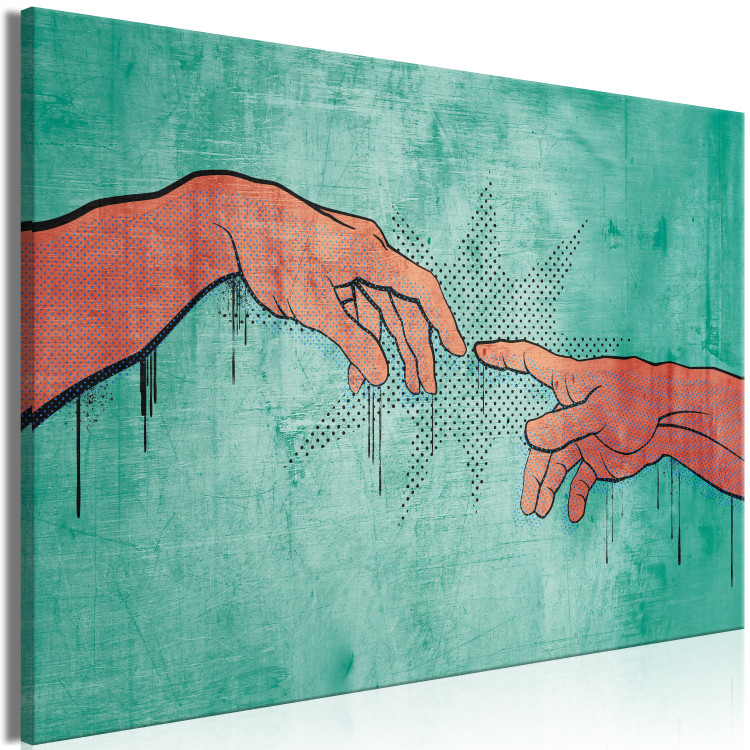 Canvas Art Print Two hands - youth graphic modeled on a religious fresco 132195 additionalImage 2