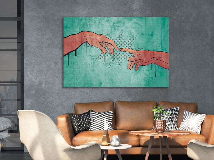 Canvas Art Print Two hands - youth graphic modeled on a religious fresco 132195 additionalImage 3