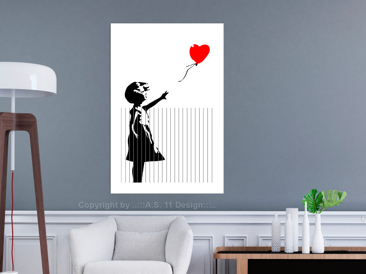 Poster Shredded Banksy - black and white girl releasing a red balloon 132495 additionalImage 2