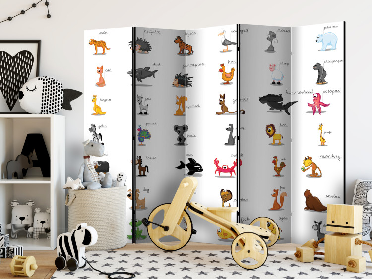 Folding Screen Learning by Playing (Animals) II (5-piece) - animals and captions 132595 additionalImage 2