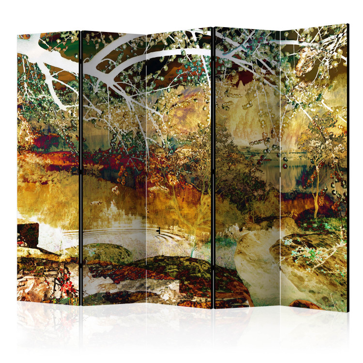 Room Separator River of Life II (5-piece) - abstract landscape with a golden river 132695