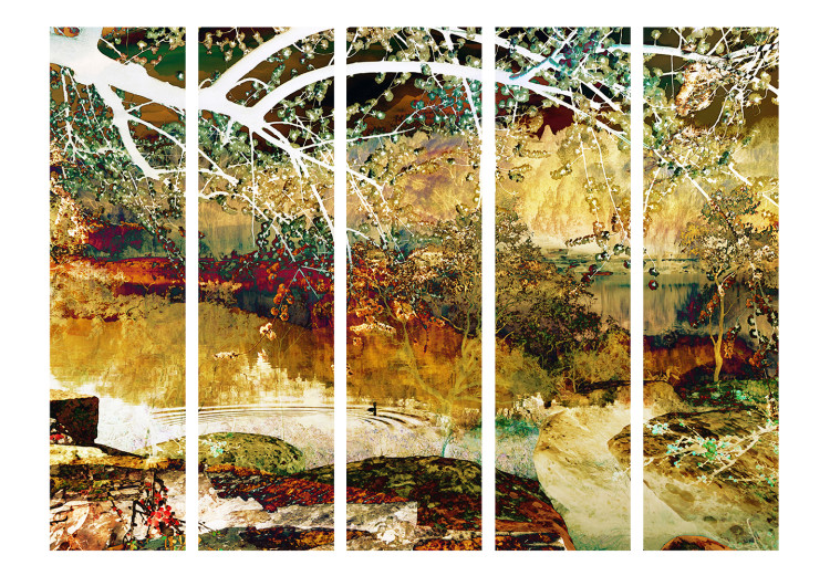 Room Separator River of Life II (5-piece) - abstract landscape with a golden river 132695 additionalImage 3