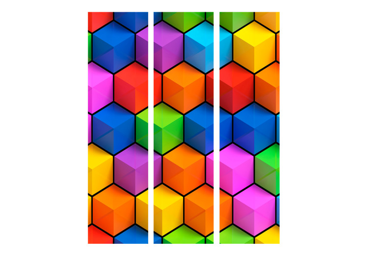 Folding Screen Rainbow Geometry (3-piece) - colorful geometric 3D composition 132895 additionalImage 3