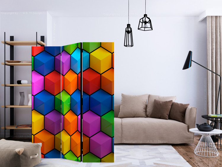Folding Screen Rainbow Geometry (3-piece) - colorful geometric 3D composition 132895 additionalImage 4