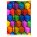 Folding Screen Rainbow Geometry (3-piece) - colorful geometric 3D composition 132895
