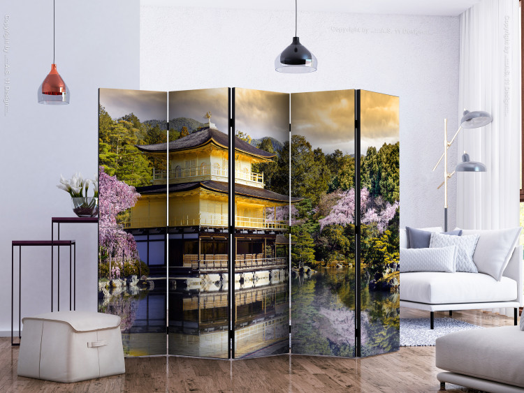Folding Screen Japanese Landscape II (5-piece) - Asian architecture among trees 132995 additionalImage 2