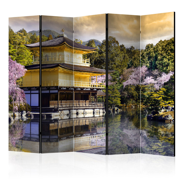 Folding Screen Japanese Landscape II (5-piece) - Asian architecture among trees 132995