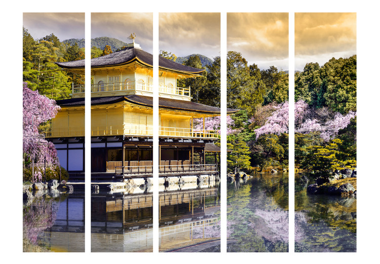 Folding Screen Japanese Landscape II (5-piece) - Asian architecture among trees 132995 additionalImage 3