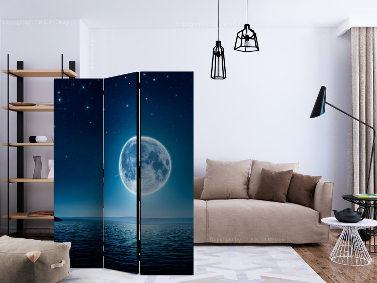Room Divider Screen Moonlit Night (3-piece) - starry sky and calm sea 133195 additionalImage 4