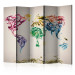 Folding Screen Dancing Smoke Trails II (5-piece) - colorful artistic world map 133295