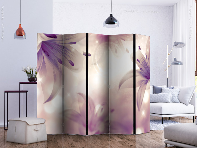 Room Divider Ballad of Delicacy II - purple lily flowers on a light background 133795 additionalImage 2