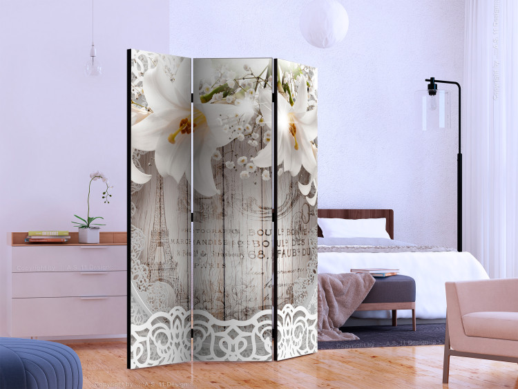 Folding Screen Lilies and Quilted Background - white flowers on a retro-style background with text 133895 additionalImage 2