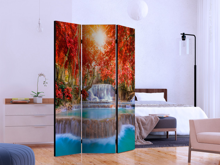 Room Divider Screen Magic of Nature - waterfall landscape amidst trees with red leaves 134095 additionalImage 2