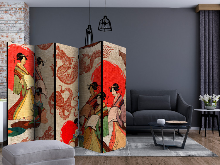 Room Divider Screen Geishas II (5-piece) - oriental composition with silhouettes of women 134295 additionalImage 4