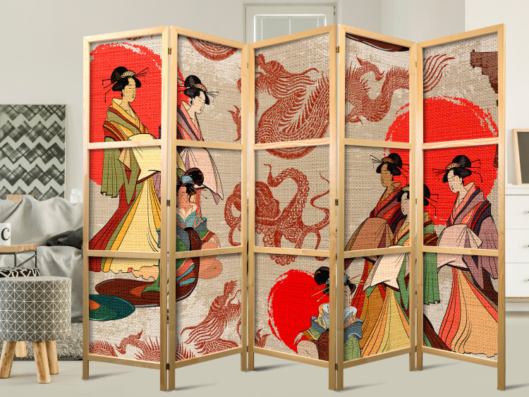 Room Divider Screen Geishas II (5-piece) - oriental composition with silhouettes of women 134295 additionalImage 6