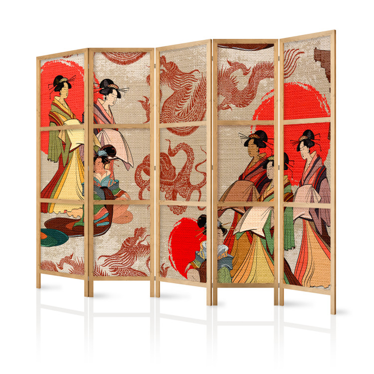 Room Divider Screen Geishas II (5-piece) - oriental composition with silhouettes of women 134295 additionalImage 5