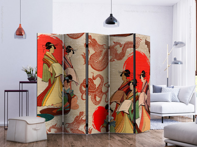 Room Divider Screen Geishas II (5-piece) - oriental composition with silhouettes of women 134295 additionalImage 2