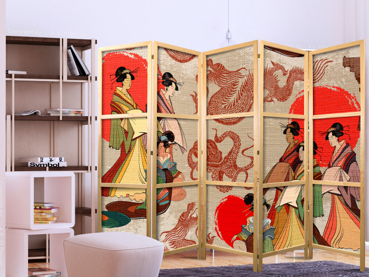 Room Divider Screen Geishas II (5-piece) - oriental composition with silhouettes of women 134295 additionalImage 8