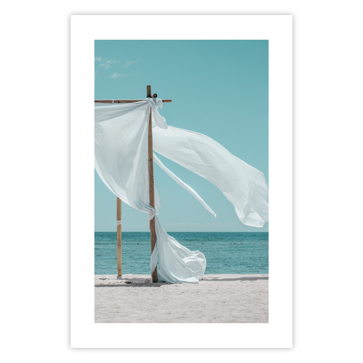 Poster Warm Breeze - beach seascape with white parasol against ocean 135295 additionalImage 13