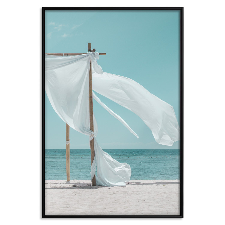 Poster Warm Breeze - beach seascape with white parasol against ocean 135295 additionalImage 12