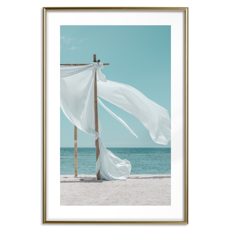 Poster Warm Breeze - beach seascape with white parasol against ocean 135295 additionalImage 13