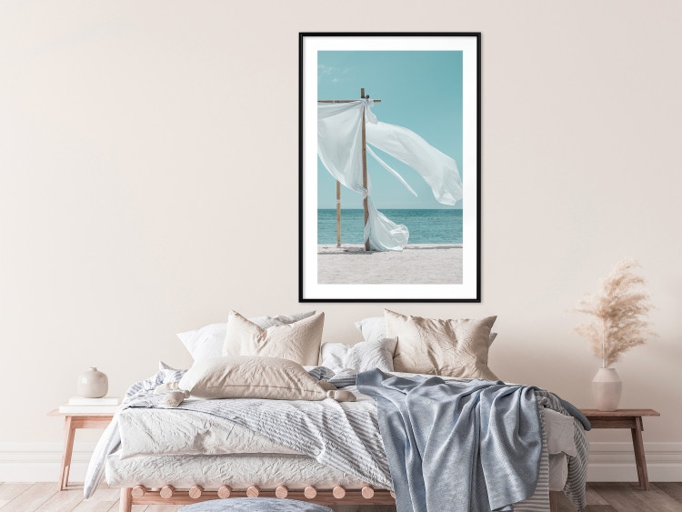 Poster Warm Breeze - beach seascape with white parasol against ocean 135295 additionalImage 27