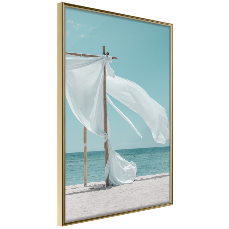 Poster Warm Breeze - beach seascape with white parasol against ocean 135295 additionalImage 10