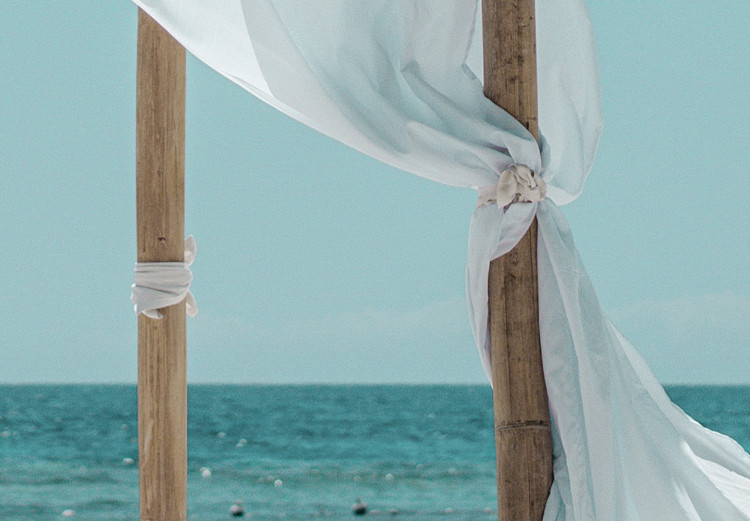 Poster Warm Breeze - beach seascape with white parasol against ocean 135295 additionalImage 6