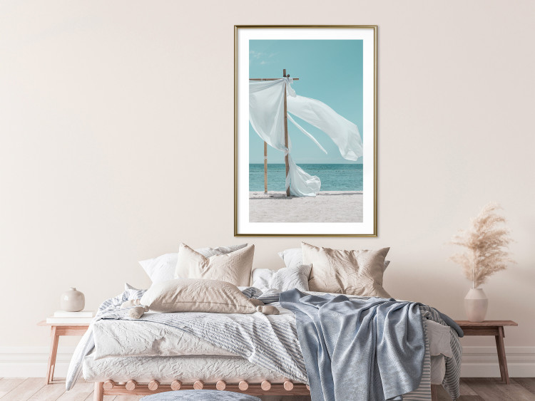 Poster Warm Breeze - beach seascape with white parasol against ocean 135295 additionalImage 19