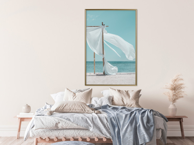 Poster Warm Breeze - beach seascape with white parasol against ocean 135295 additionalImage 21