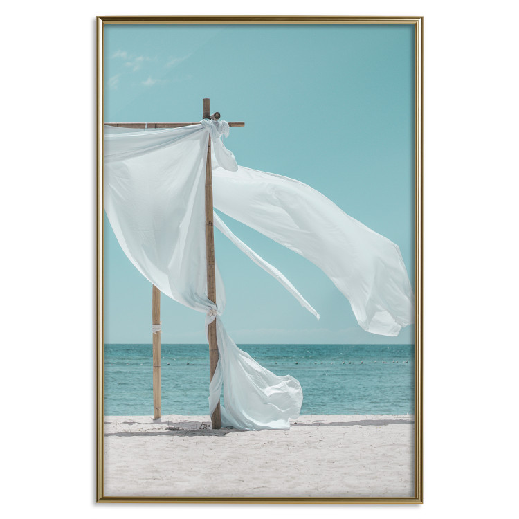 Poster Warm Breeze - beach seascape with white parasol against ocean 135295 additionalImage 11