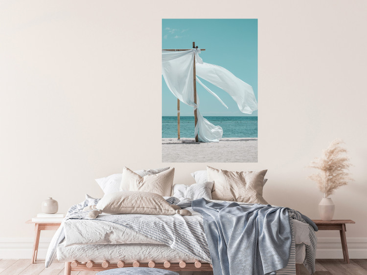 Poster Warm Breeze - beach seascape with white parasol against ocean 135295 additionalImage 22