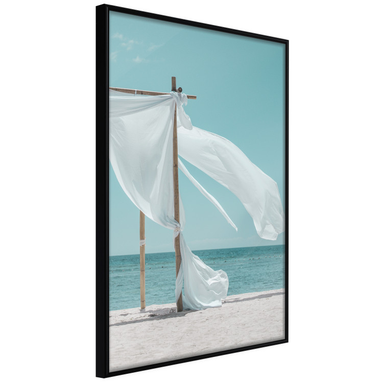 Poster Warm Breeze - beach seascape with white parasol against ocean 135295 additionalImage 4