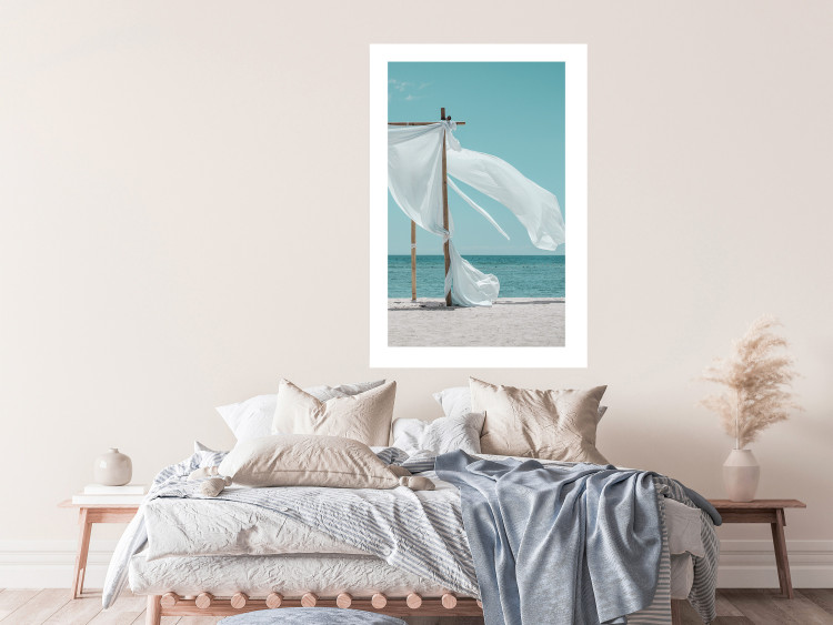 Poster Warm Breeze - beach seascape with white parasol against ocean 135295 additionalImage 23