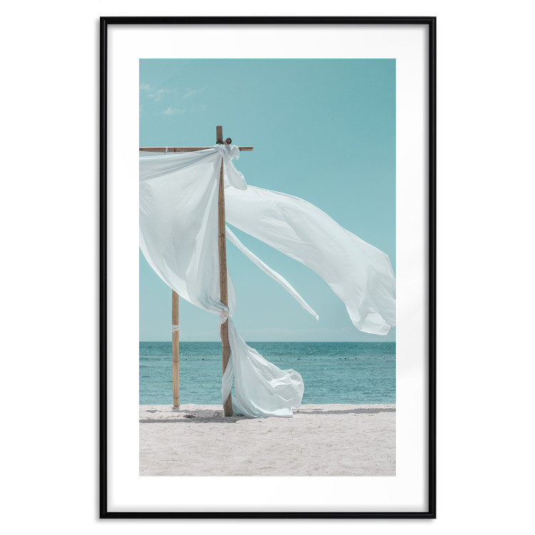 Poster Warm Breeze - beach seascape with white parasol against ocean 135295 additionalImage 14