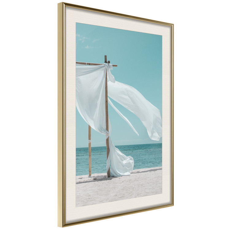 Poster Warm Breeze - beach seascape with white parasol against ocean 135295 additionalImage 3