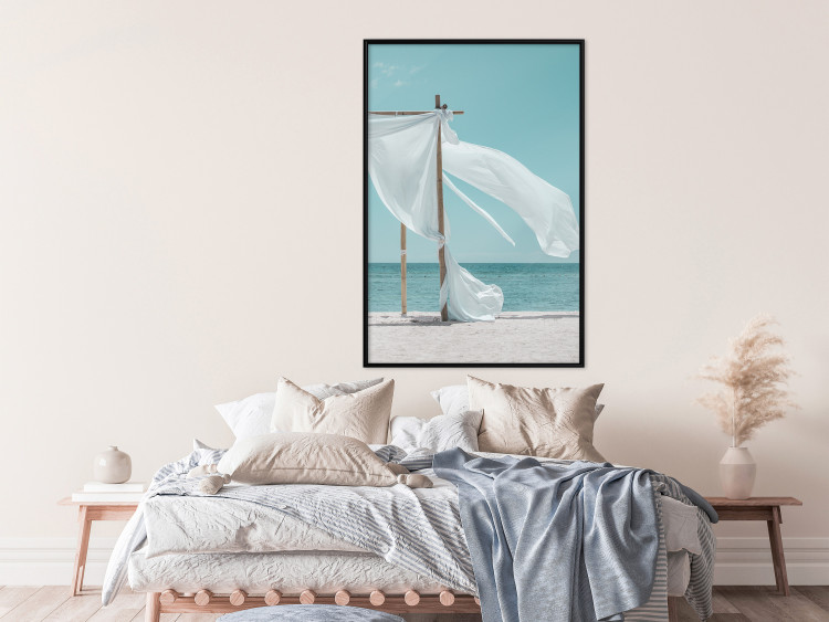 Poster Warm Breeze - beach seascape with white parasol against ocean 135295 additionalImage 15