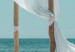 Poster Warm Breeze - beach seascape with white parasol against ocean 135295 additionalThumb 6